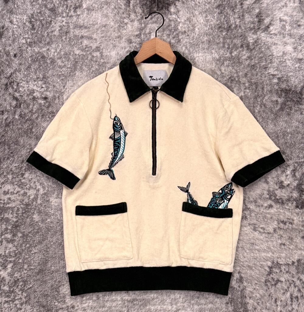Tombolo Angler Cabana Shirt Small Mens Towel Terry Fish Embroidered